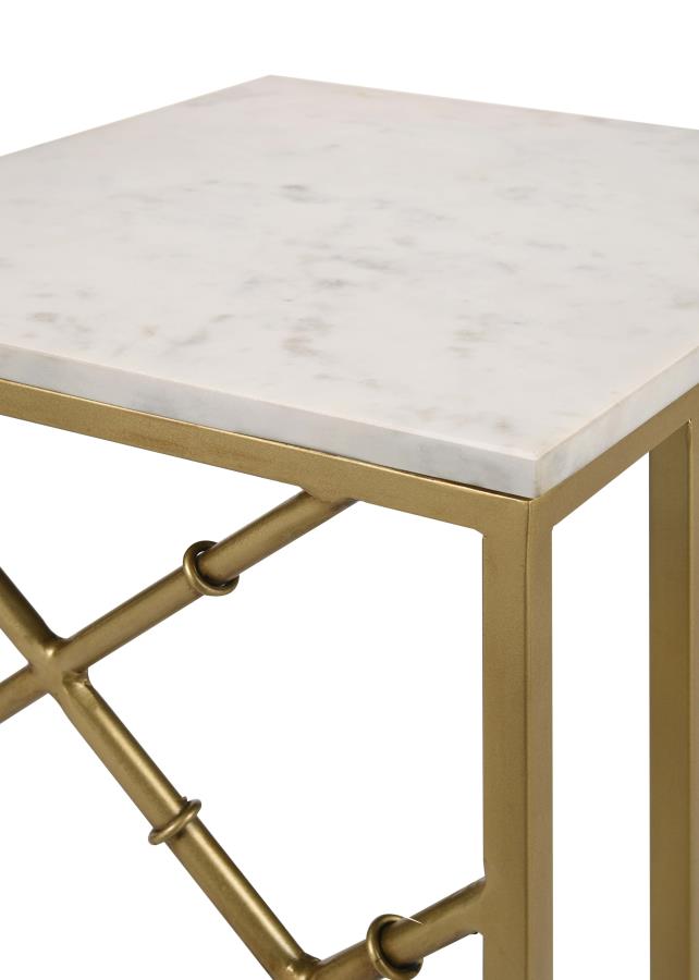 (image for) Angeliki Marble Top C-Shape Sofa Side Table Antique Gold