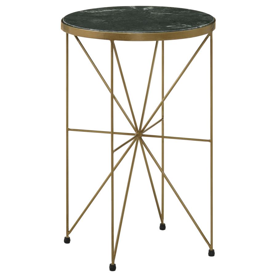 (image for) Eliska Round Green Marble Top Accent Side Table Antique Gold