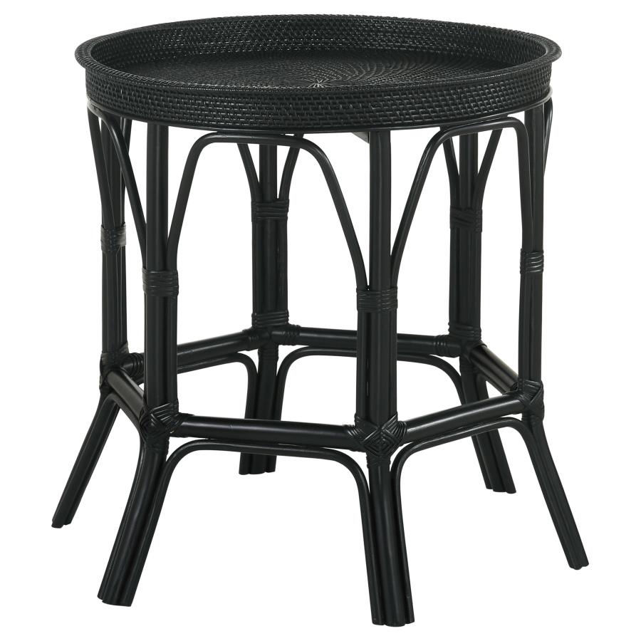 (image for) Antonio Round Rattan Tray Top Accent Side Table Black