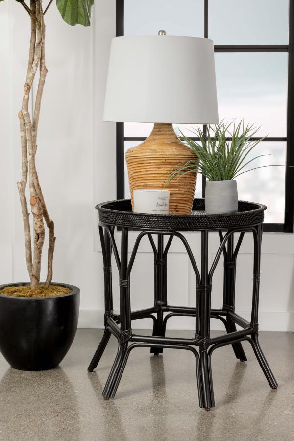 (image for) Antonio Round Rattan Tray Top Accent Side Table Black