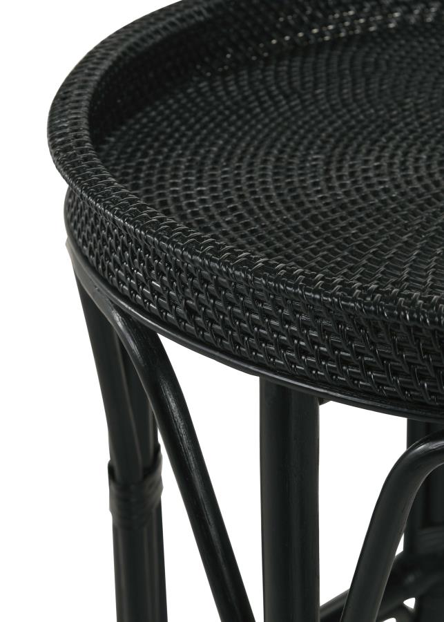 (image for) Antonio Round Rattan Tray Top Accent Side Table Black