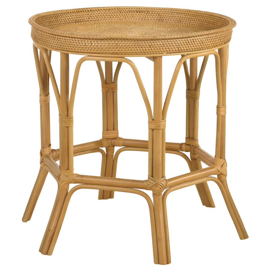 (image for) Antonio Round Rattan Tray Top Accent Side Table Natural - Click Image to Close