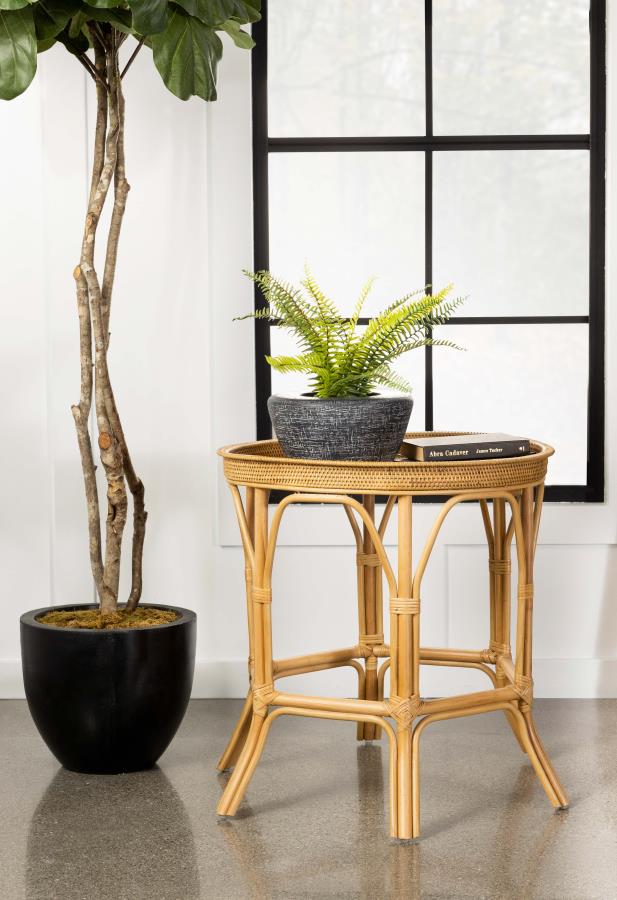 (image for) Antonio Round Rattan Tray Top Accent Side Table Natural