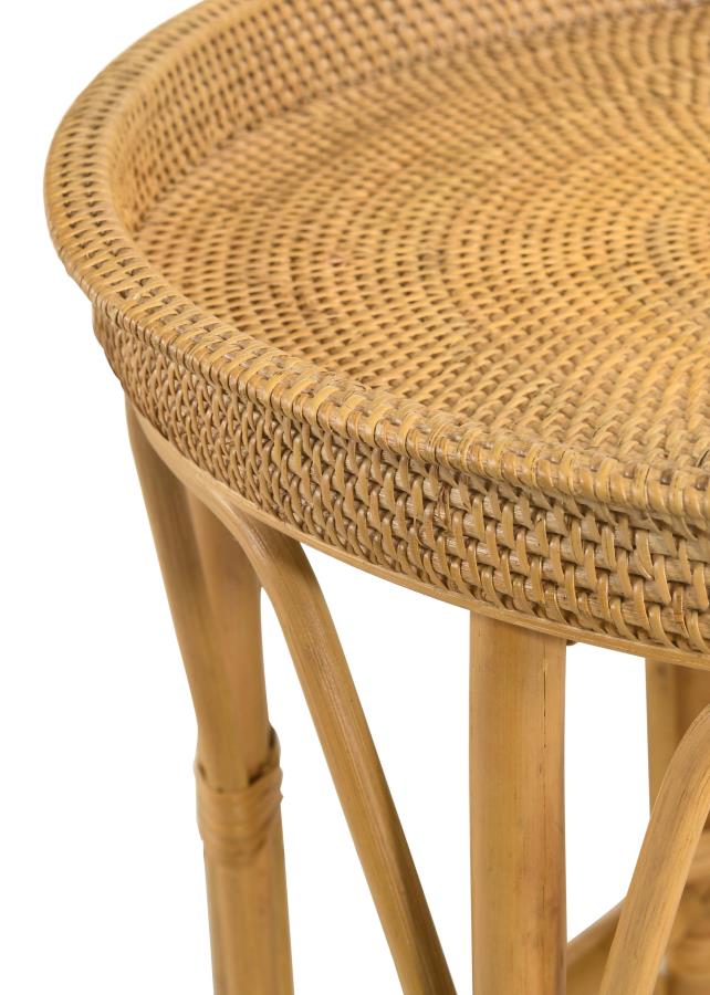 (image for) Antonio Round Rattan Tray Top Accent Side Table Natural