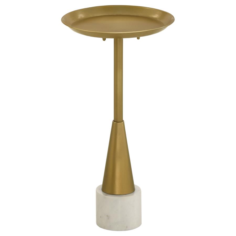 (image for) Alpine Round Metal Tray Side Table with Marble Base Gold