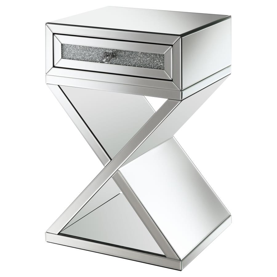 (image for) Hazel 1-drawer Mirrored Accent Side Table Silver