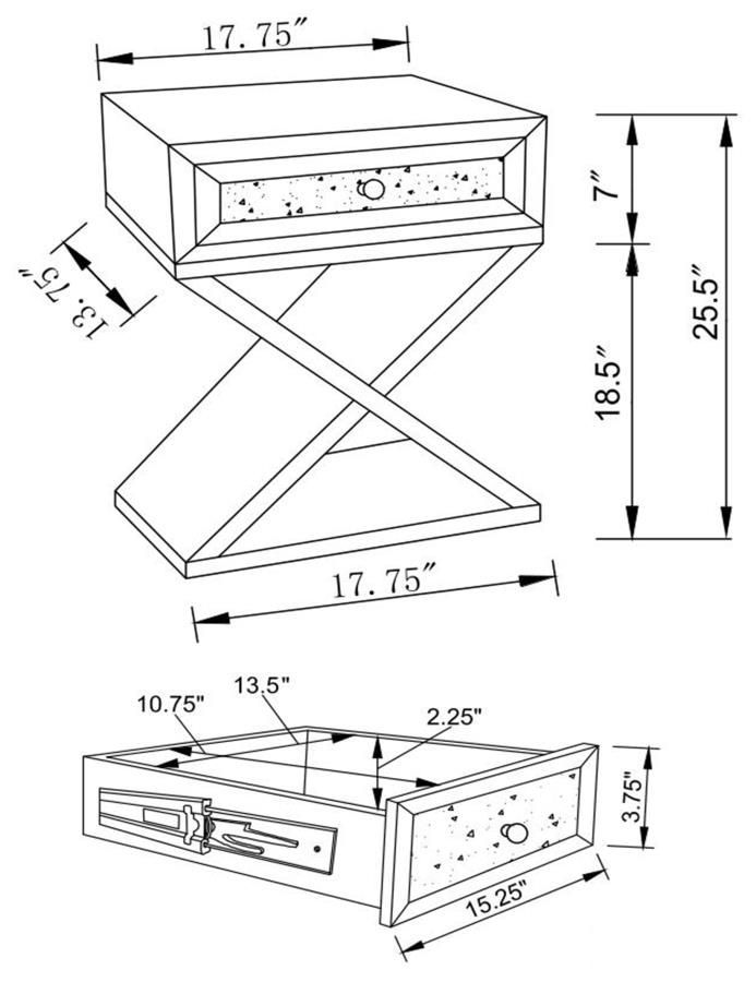 (image for) Hazel 1-drawer Mirrored Accent Side Table Silver