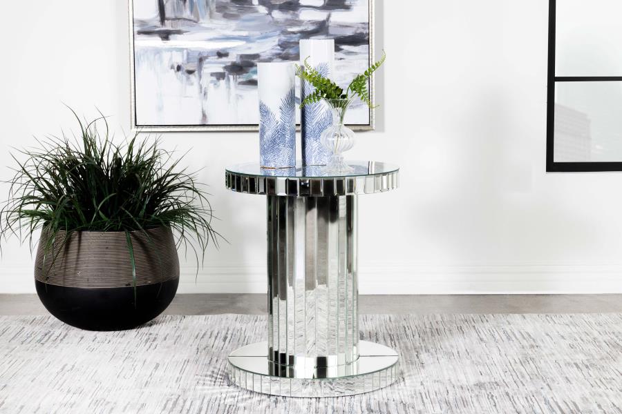 (image for) Dorielle Round Mirrored Acrylic Crystal Side Table Silver