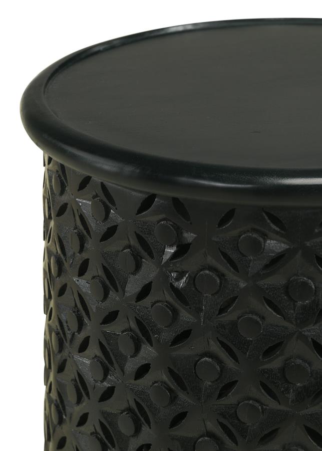 (image for) Krish 18-inch Round Mango Wood Side Table Black Stain