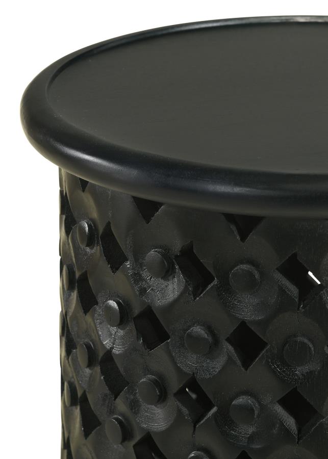 (image for) Krish 24-inch Round Mango Wood Side Table Black Stain