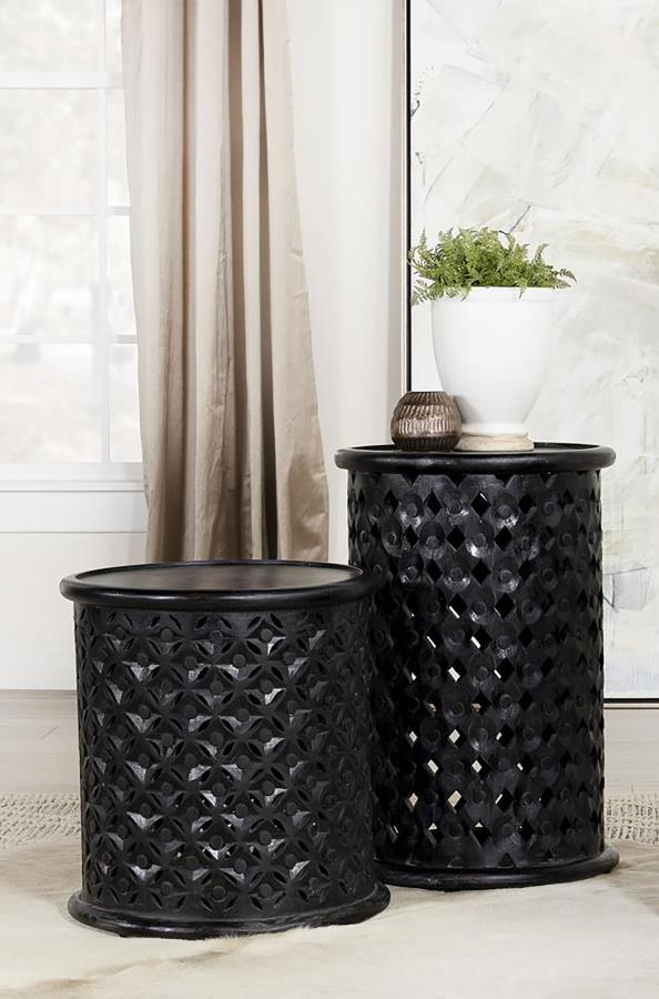 (image for) Krish 24-inch Round Mango Wood Side Table Black Stain