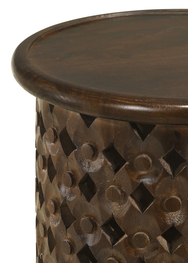 (image for) Krish 24-inch Round Mango Wood Side Table Dark Brown