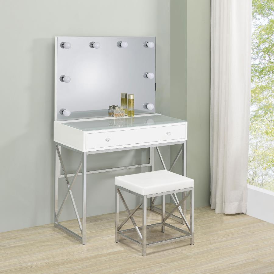 (image for) Eliza Vanity Set with Lighting & Stool White and Chrome