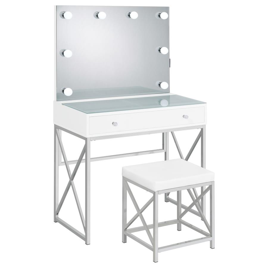 (image for) Eliza Vanity Set with Lighting & Stool White and Chrome