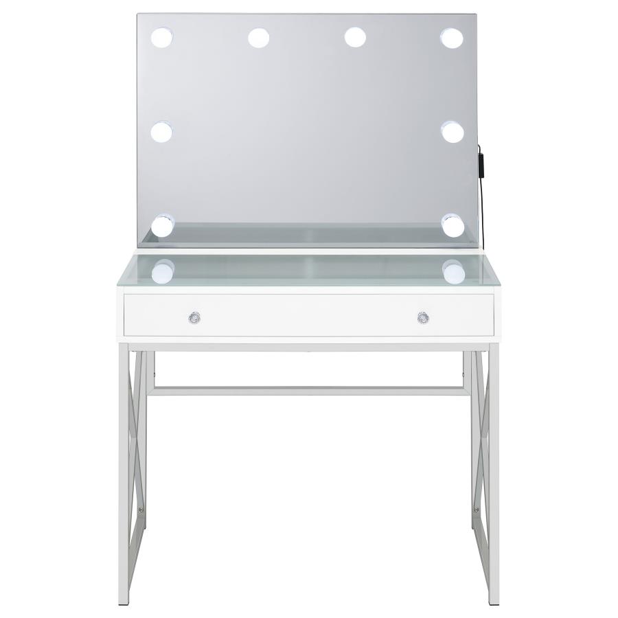 (image for) Eliza Vanity Set with Lighting & Stool White and Chrome