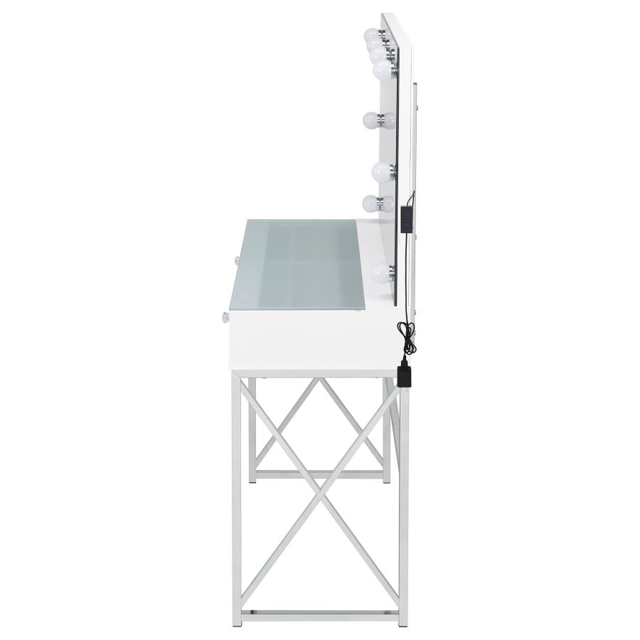 (image for) Eliza Vanity Set with Lighting & Stool White and Chrome