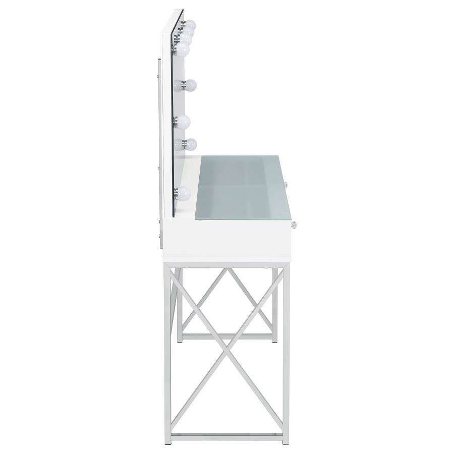 (image for) Eliza Vanity Set with Lighting & Stool White and Chrome