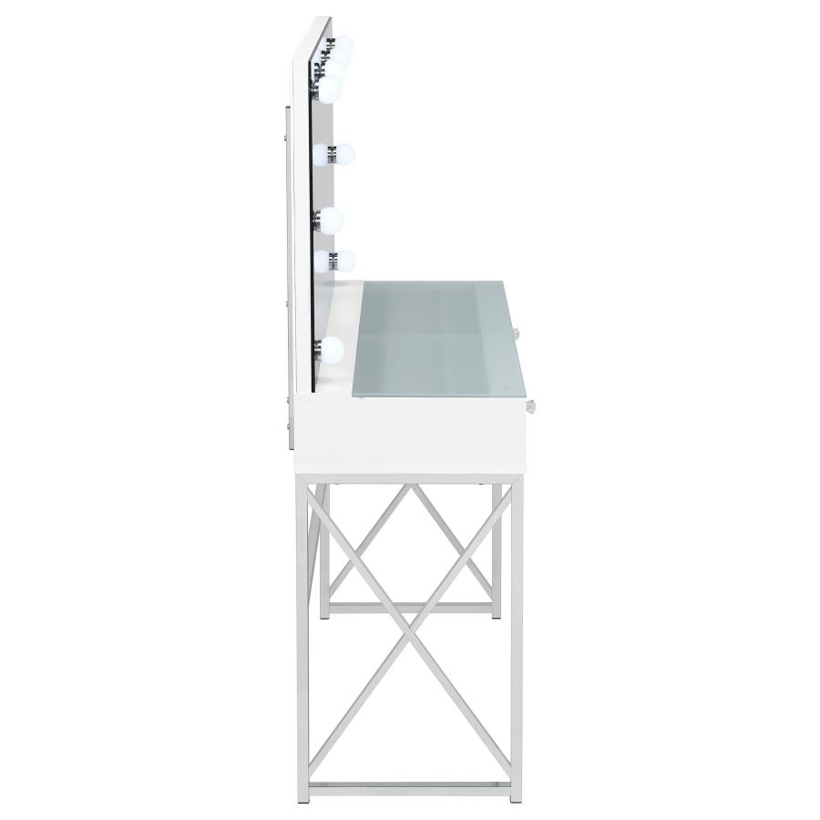 (image for) Eliza Vanity Set with Lighting & Stool White and Chrome