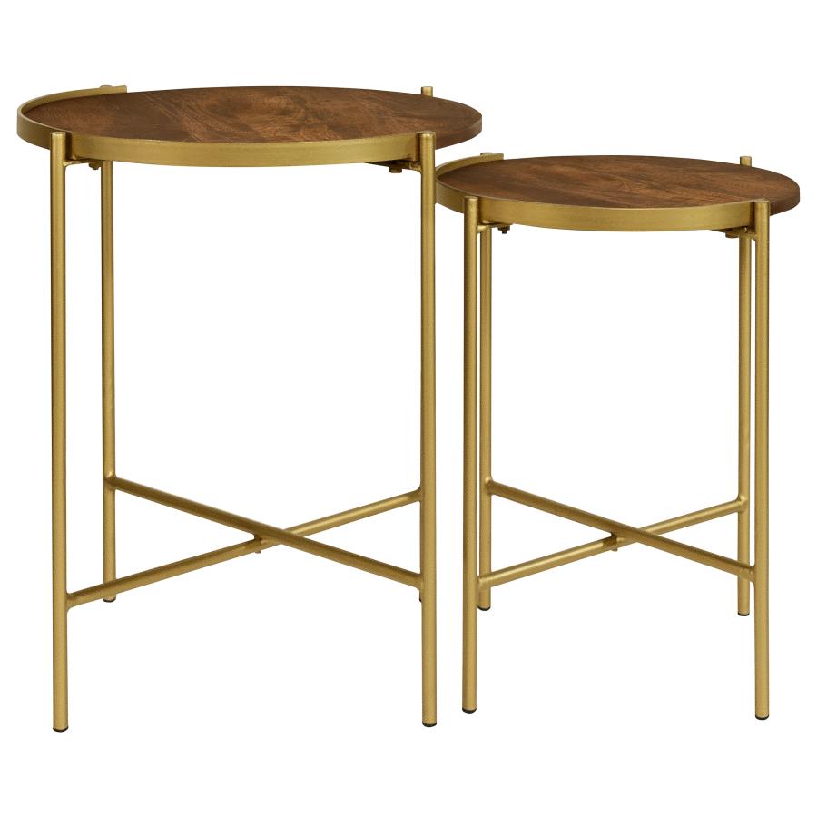 (image for) Malka 2-piece Round Wood Nesting Table Dark Brown and Gold