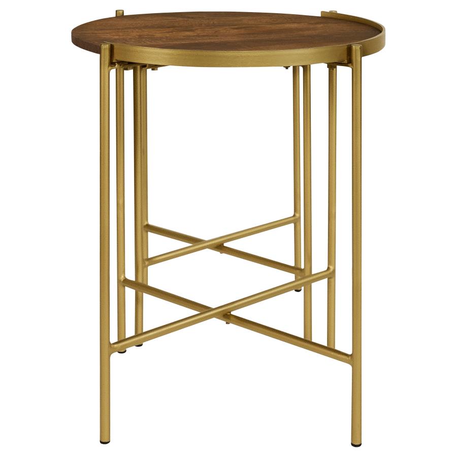 (image for) Malka 2-piece Round Wood Nesting Table Dark Brown and Gold