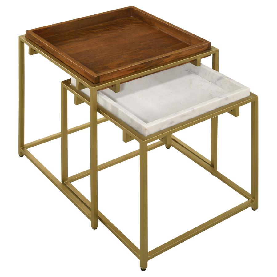 (image for) Bolden 2-Piece Wood and Marble Top Nesting Table Set Gold - Click Image to Close