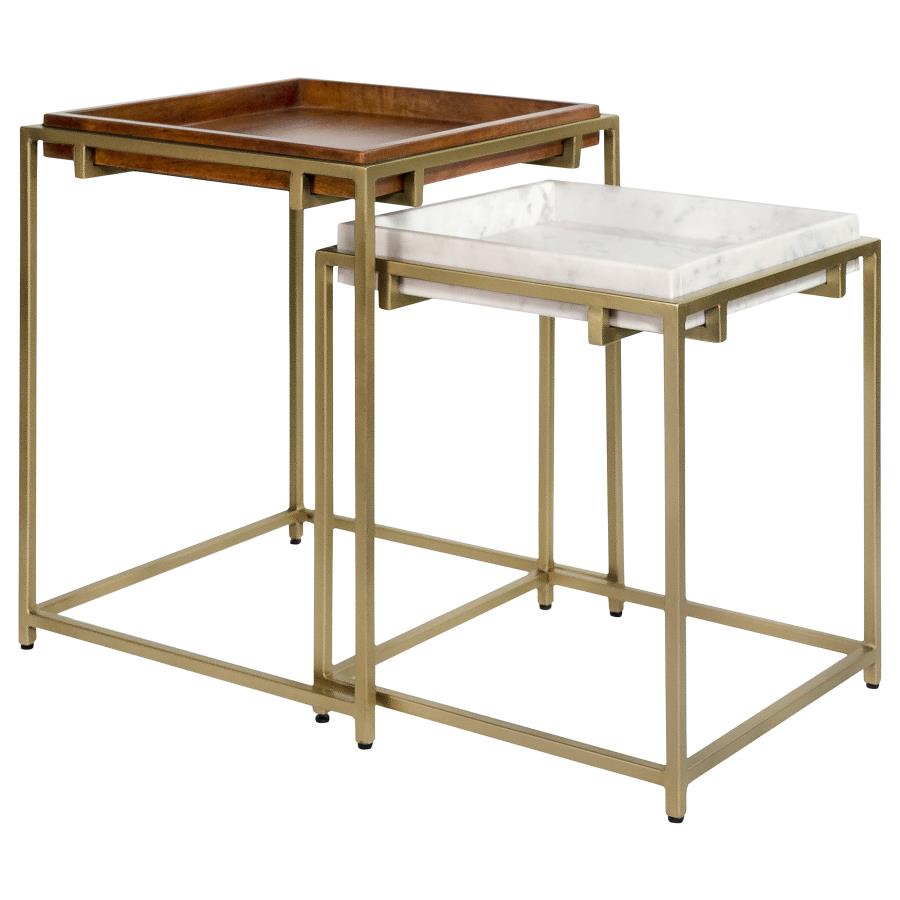 (image for) Bolden 2-Piece Wood and Marble Top Nesting Table Set Gold