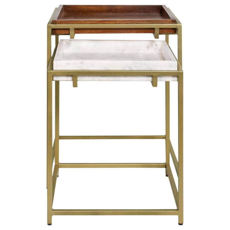 (image for) Bolden 2-Piece Wood and Marble Top Nesting Table Set Gold