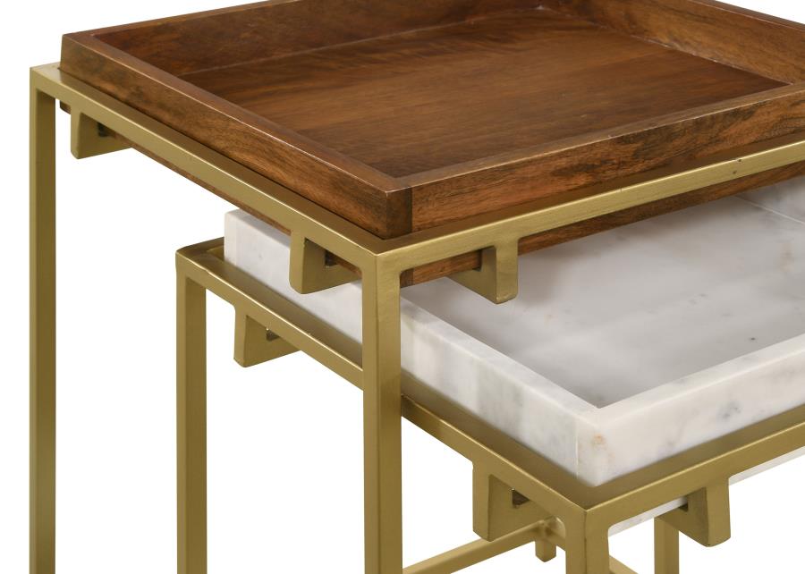 (image for) Bolden 2-Piece Wood and Marble Top Nesting Table Set Gold