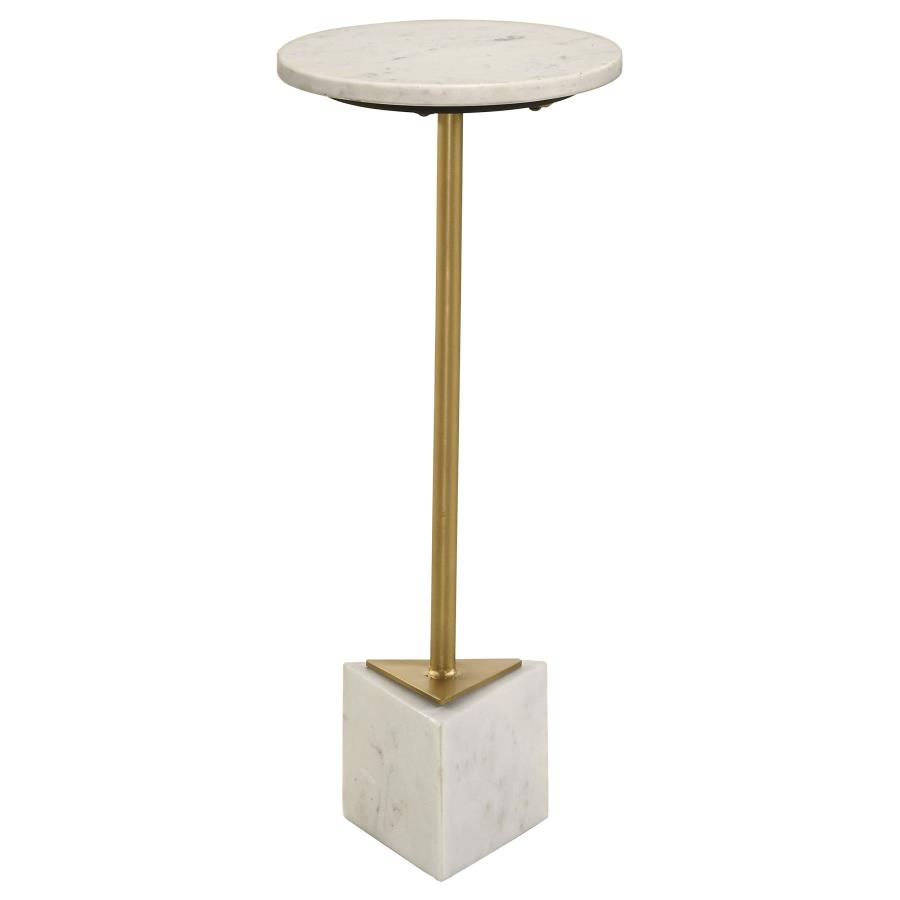 (image for) Fulcher Round Marble Top Accent Side Table White and Gold