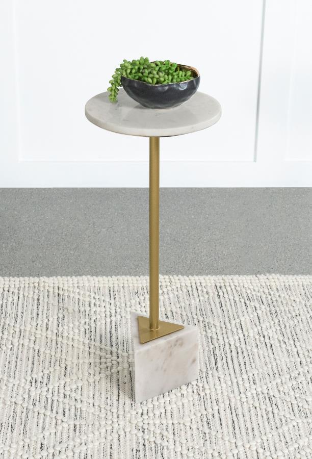 (image for) Fulcher Round Marble Top Accent Side Table White and Gold