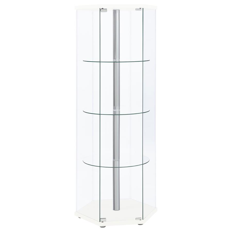 (image for) Zahavah 4-shelf Hexagonal Clear Glass Curio Cabinet White