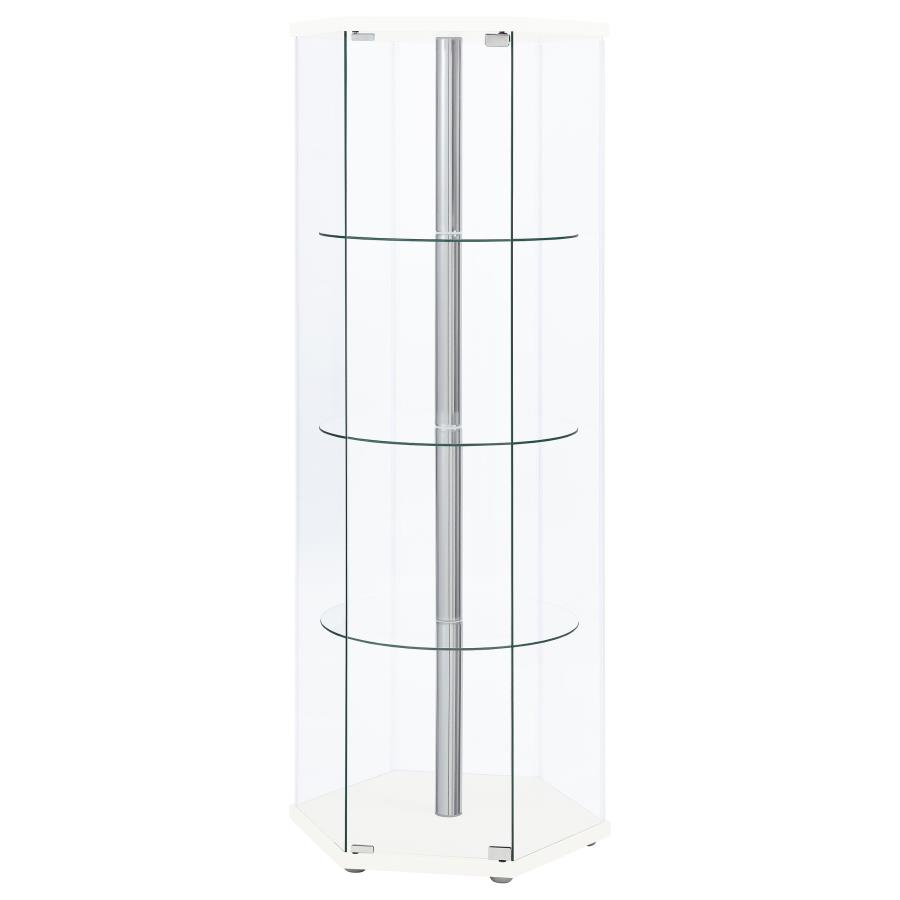 (image for) Zahavah 4-shelf Hexagonal Clear Glass Curio Cabinet White