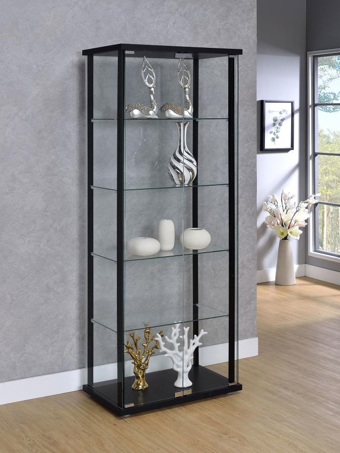 (image for) Delphinium 5-shelf Clear Glass Curio Display Cabinet Black