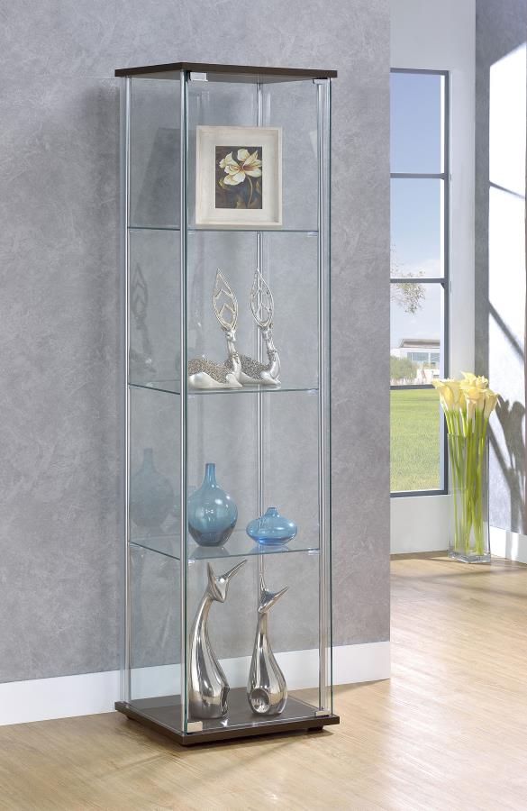 (image for) Bellatrix 4-shelf Clear Glass Curio Cabinet Cappuccino