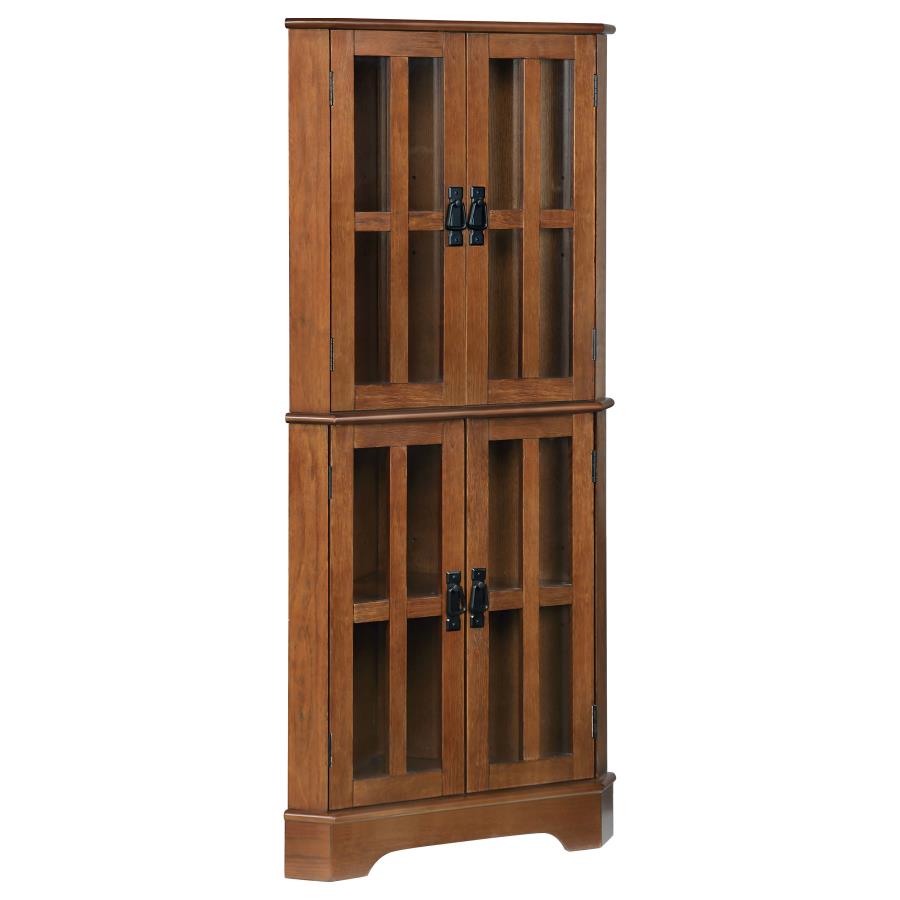 (image for) Coreosis 4-door Wood Corner Curio Cabinet Golden Brown - Click Image to Close