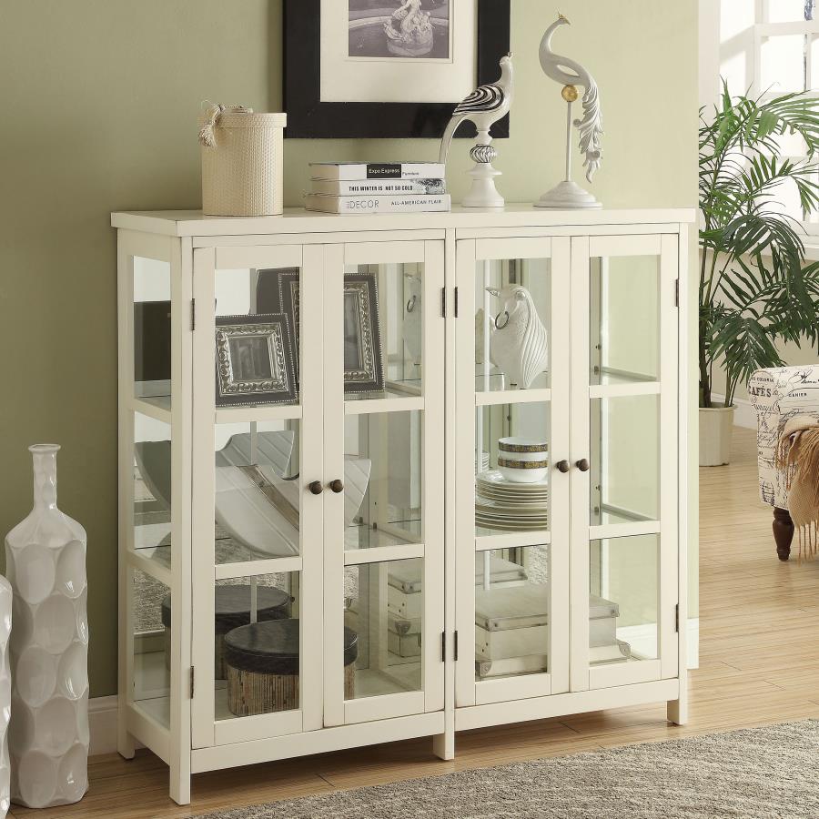 (image for) Sable 4-door Wood Accent Storage Display Cabinet Off White