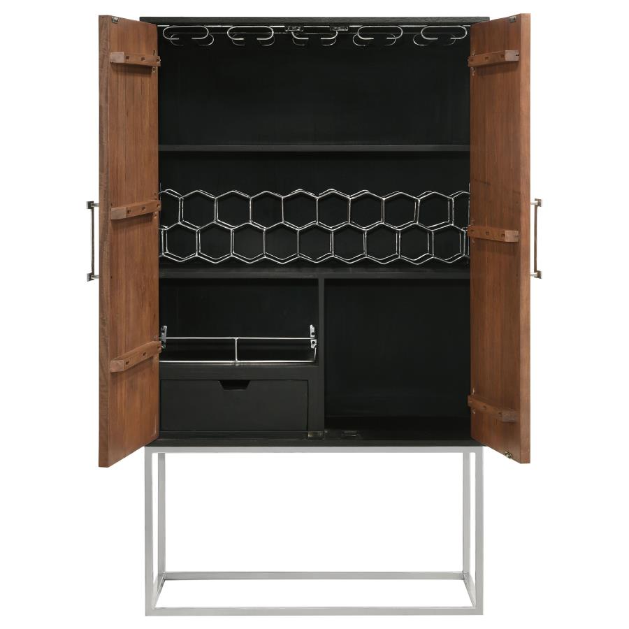 (image for) Borman 2-door Home Bar Cabinet Wine Storage Walnut and Black