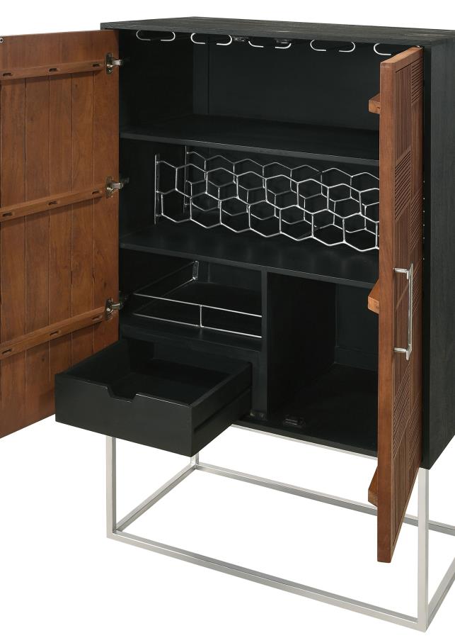 (image for) Borman 2-door Home Bar Cabinet Wine Storage Walnut and Black