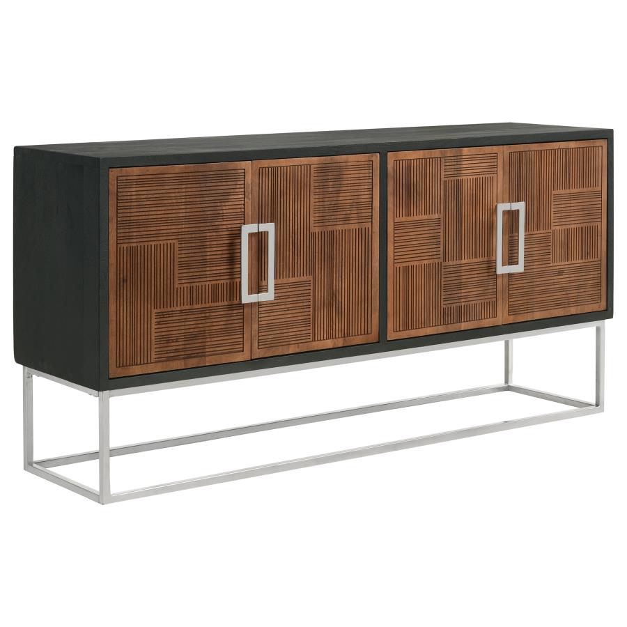 (image for) Borman 4-door Wood Accent Cabinet Walnut and Black - Click Image to Close