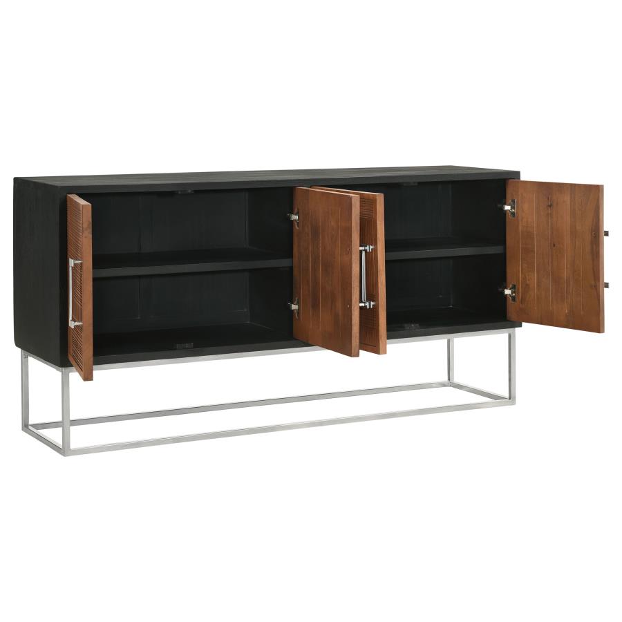 (image for) Borman 4-door Wood Accent Cabinet Walnut and Black