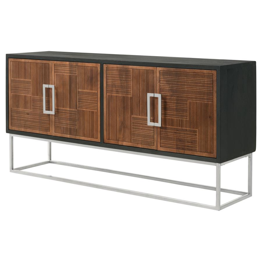 (image for) Borman 4-door Wood Accent Cabinet Walnut and Black