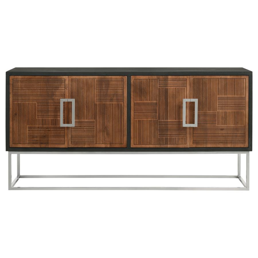 (image for) Borman 4-door Wood Accent Cabinet Walnut and Black