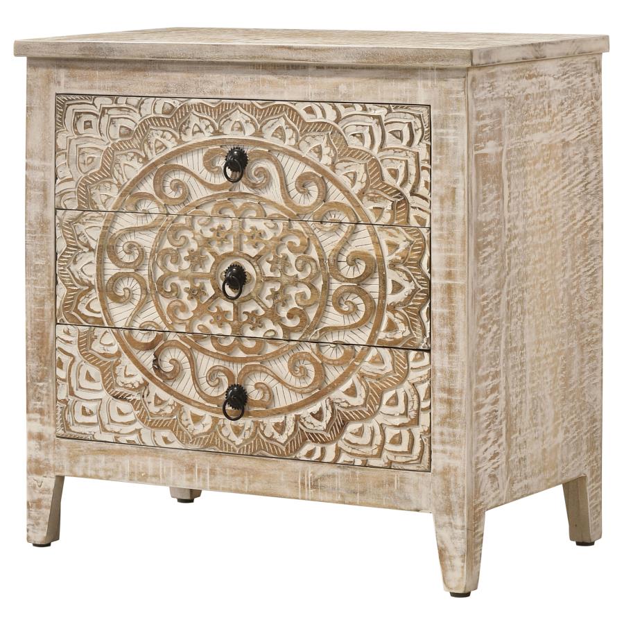 (image for) Mariska 3-drawer Wood Mandala Cabinet Distressed White