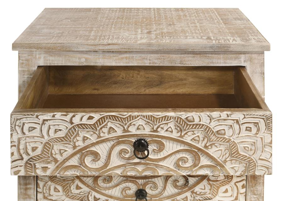 (image for) Mariska 3-drawer Wood Mandala Cabinet Distressed White