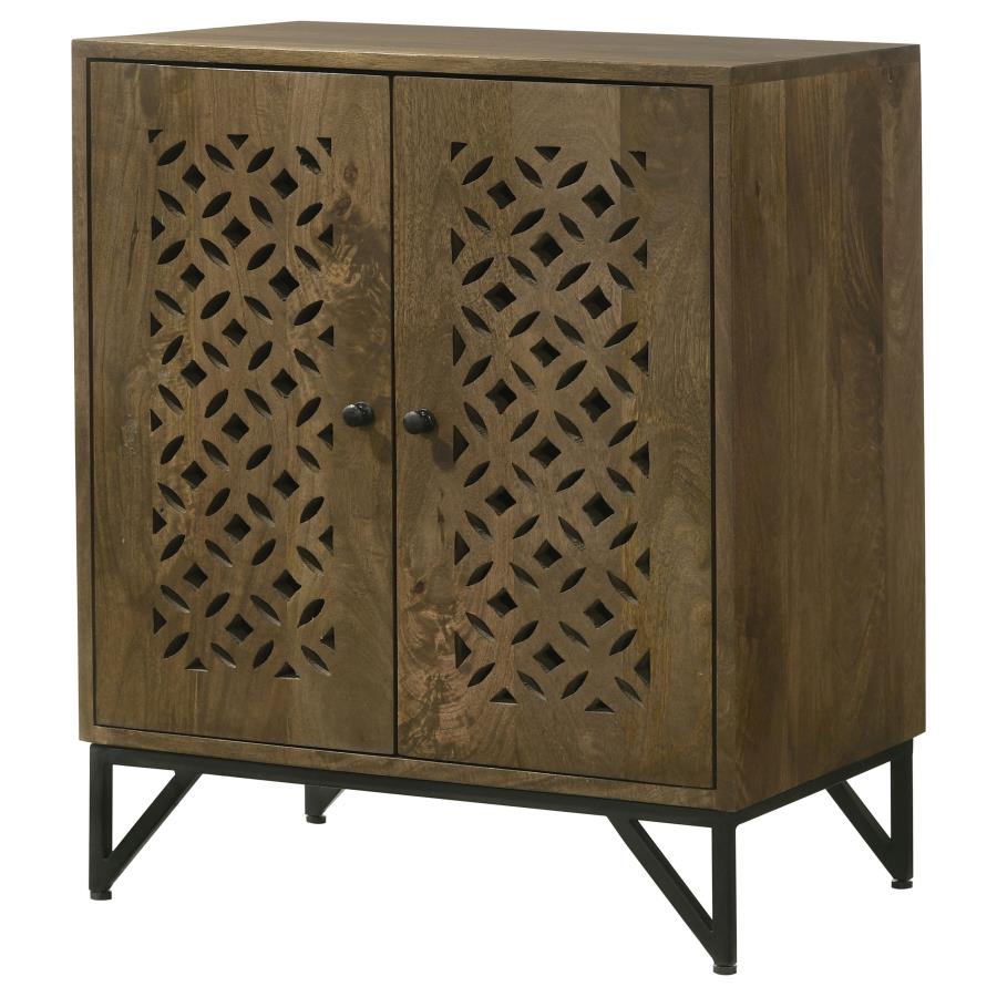 (image for) Zaria 2-door Wood Trellis Accent Storage Cabinet Brown