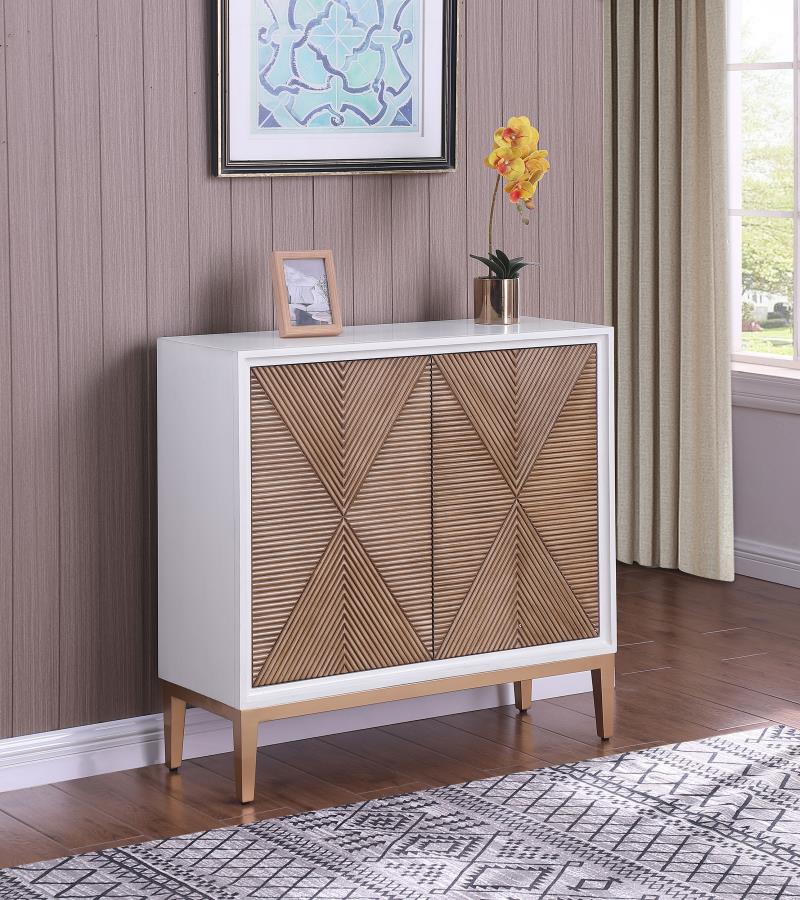 (image for) Gretchen 2-door Wood Fluted Parquet Cabinet White and Brown