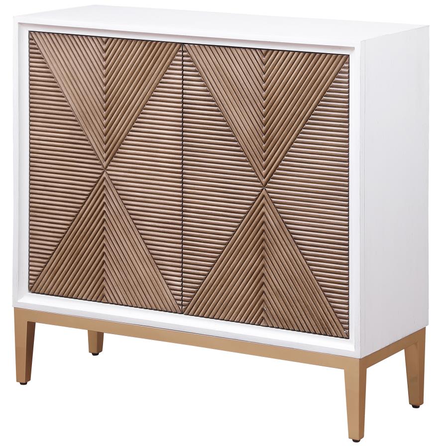 (image for) Gretchen 2-door Wood Fluted Parquet Cabinet White and Brown