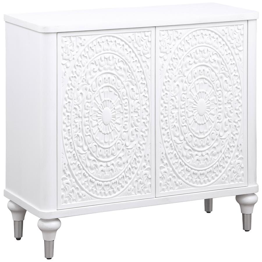 (image for) Cardella 2-door Mandala Accent Cabinet Distressed White