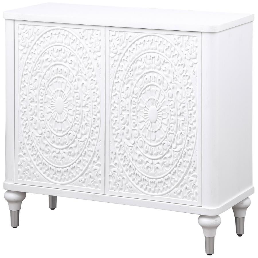 (image for) Cardella 2-door Mandala Accent Cabinet Distressed White