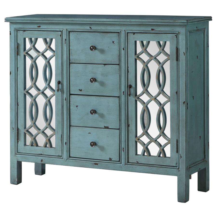 (image for) Rue 4-drawer Wood Trellis Accent Storage Cabinet Blue